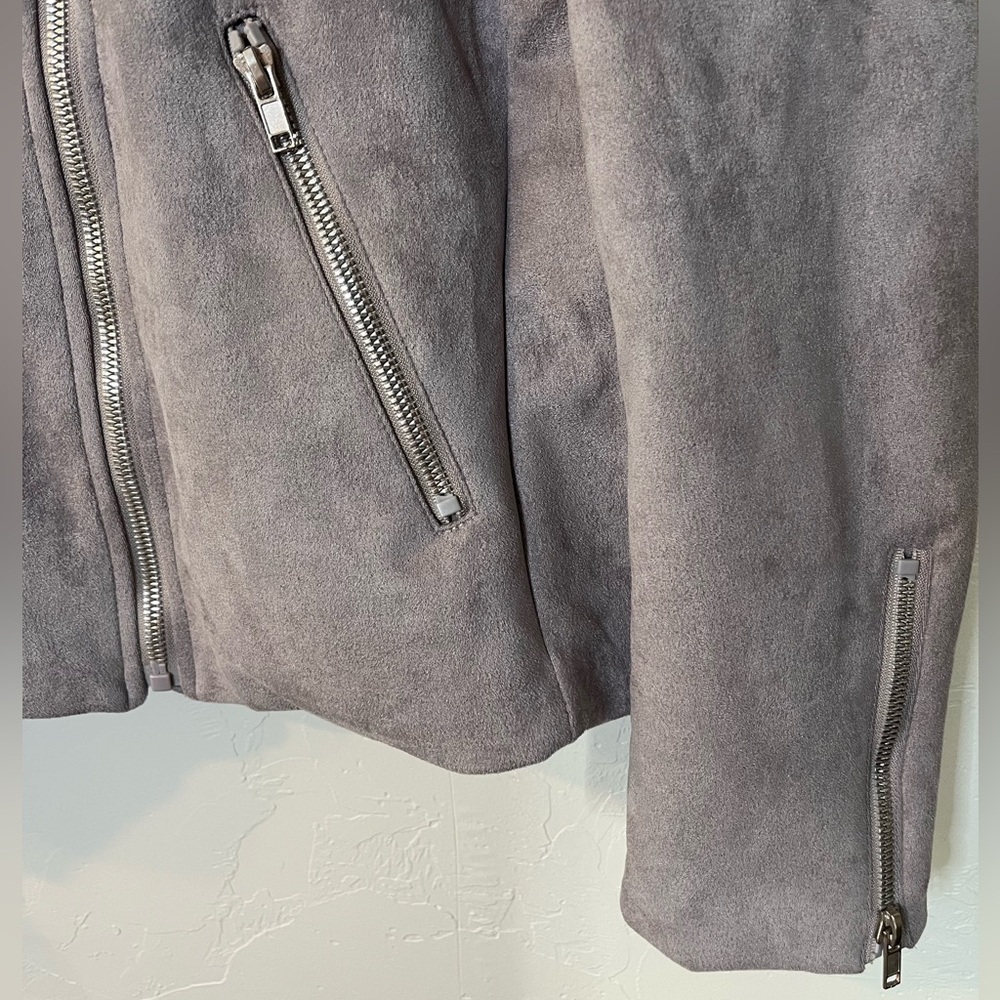 Women's Stylish Gray Faux Leather Jacket Large - Picture 3 of 6